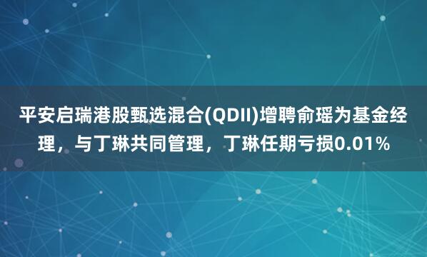 平安启瑞港股甄选混合(QDII)增聘俞瑶为基金经理，与丁琳共同管理，丁琳任期亏损0.01%