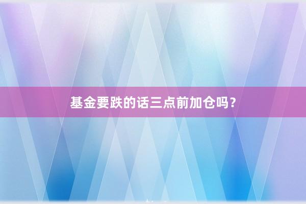 基金要跌的话三点前加仓吗？