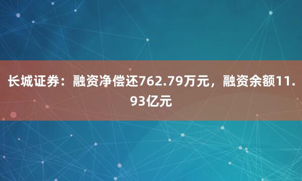 长城证券：融资净偿还762.79万元，融资余额11.93亿元