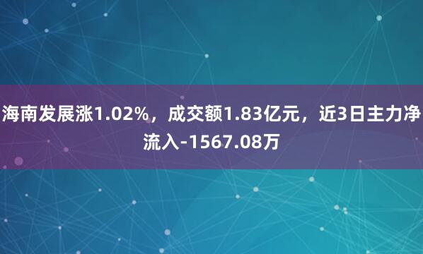 海南发展涨1.02%，成交额1.83亿元，近3日主力净流入-1567.08万