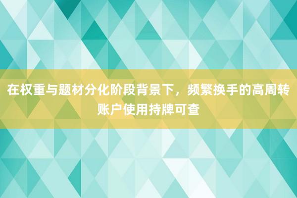 在权重与题材分化阶段背景下，频繁换手的高周转账户使用持牌可查