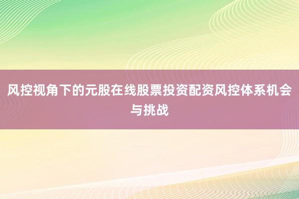 风控视角下的元股在线股票投资配资风控体系机会与挑战