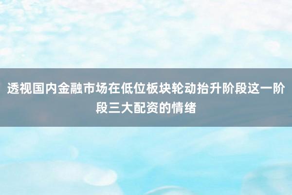 透视国内金融市场在低位板块轮动抬升阶段这一阶段三大配资的情绪