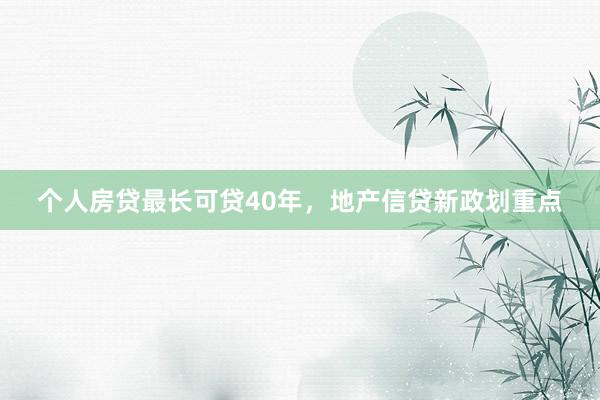 个人房贷最长可贷40年，地产信贷新政划重点