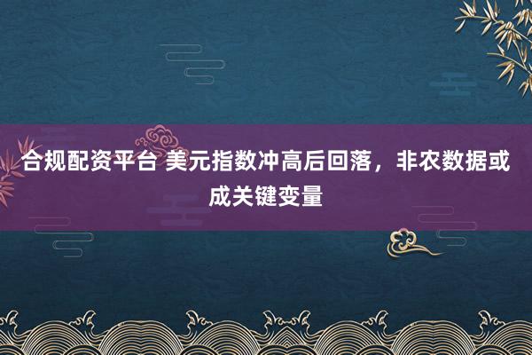 合规配资平台 美元指数冲高后回落，非农数据或成关键变量