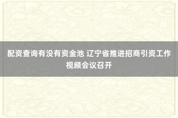 配资查询有没有资金池 辽宁省推进招商引资工作视频会议召开