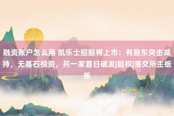 融资账户怎么用 凯乐士招股将上市：有股东突击减持，无基石投资，另一家首日破发|股权|港交所主板