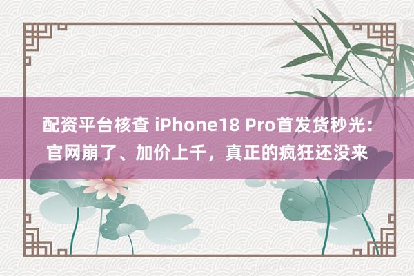 配资平台核查 iPhone18 Pro首发货秒光：官网崩了、加价上千，真正的疯狂还没来